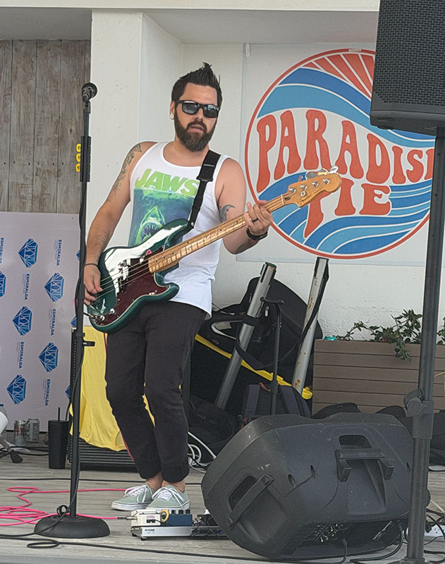 Heat Seekers bassist Bryan on stage at Sapphire Beach Bar St Thomas USVI