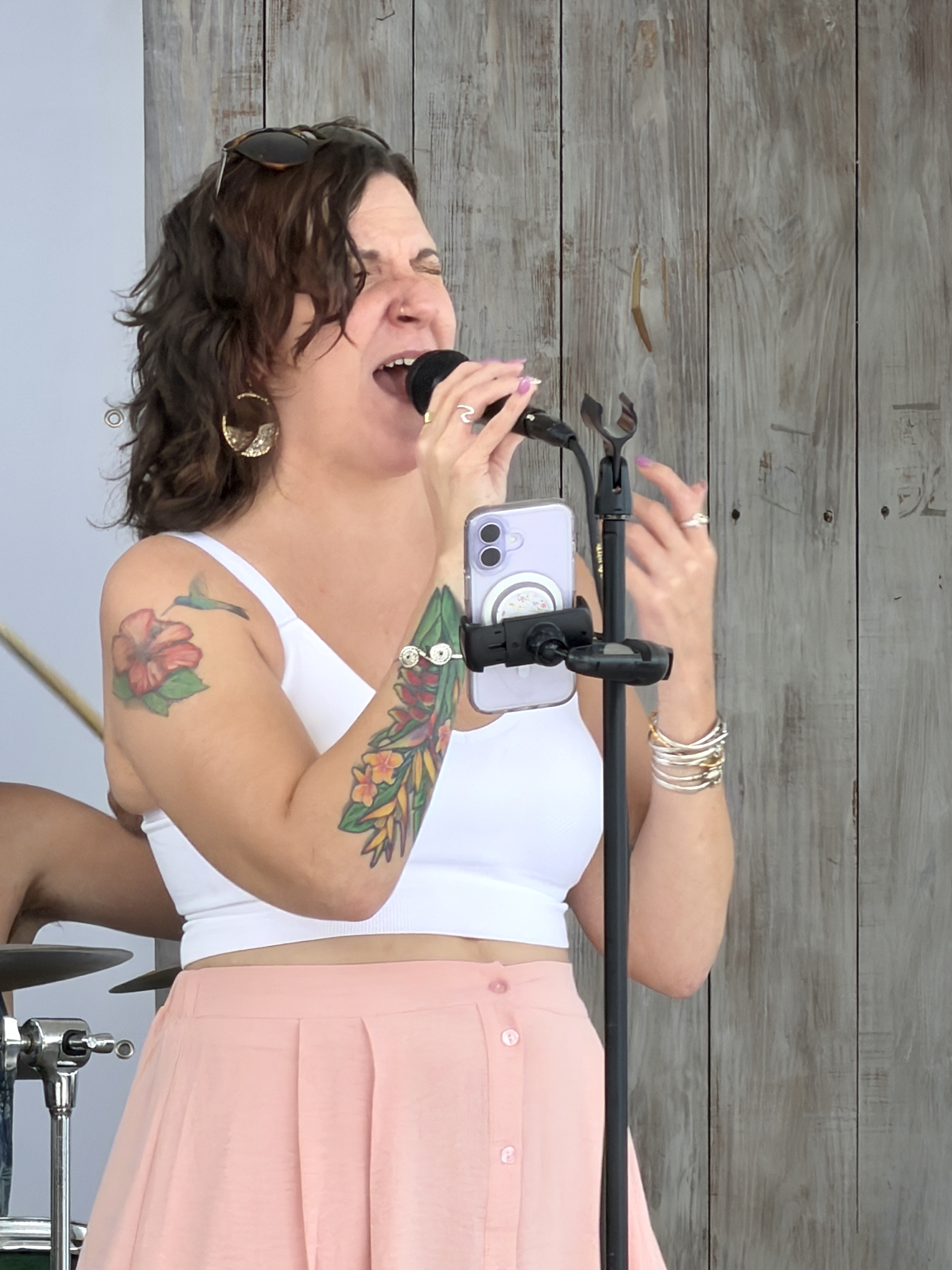 Heat Seekers vocalist Stef belting it out on stage at Sapphire Beach Bar St Thomas