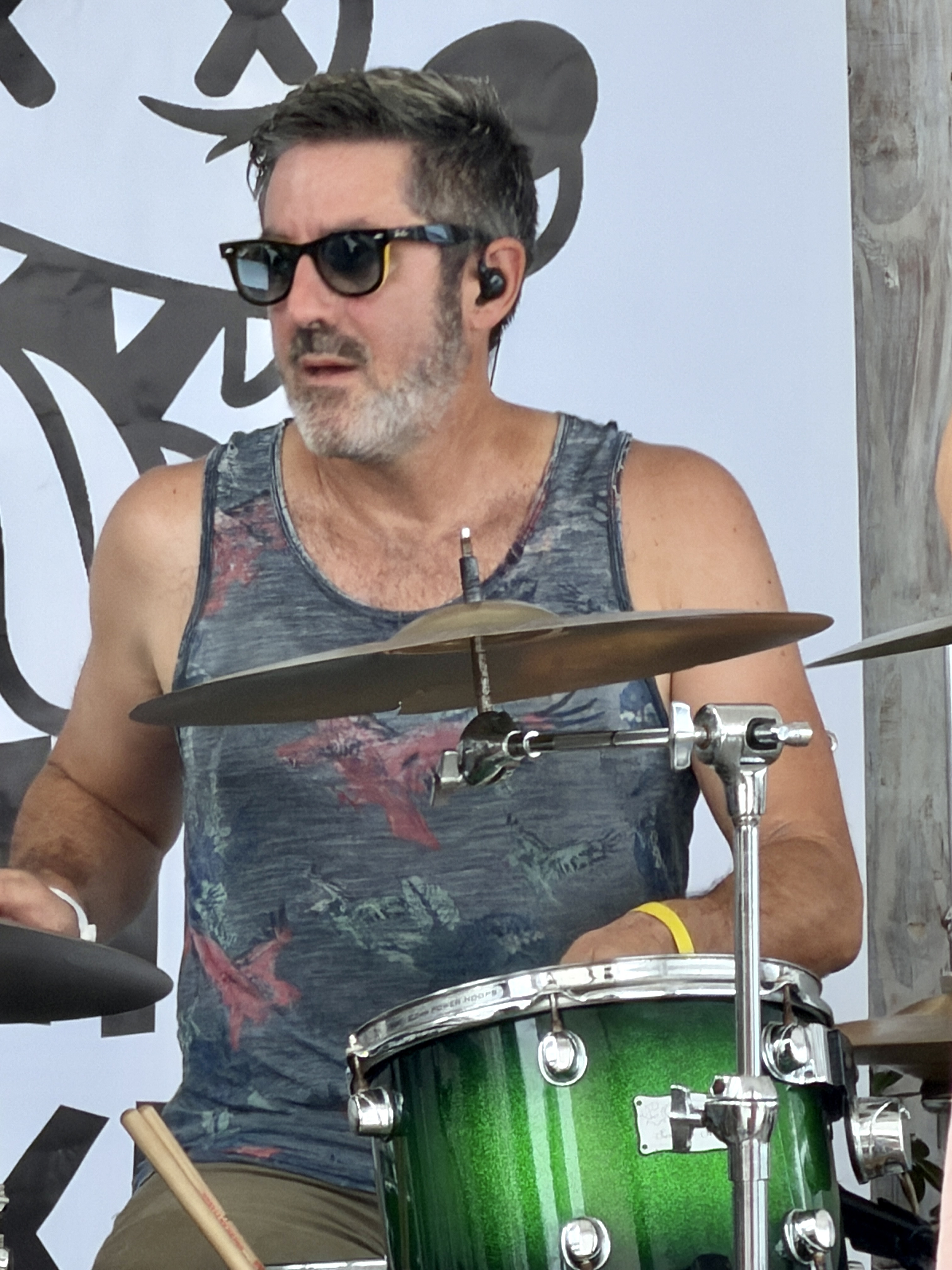 Heat Seekers drummer Tim on the drums at Sapphire Beach Bar St Thomas Virgin Islands